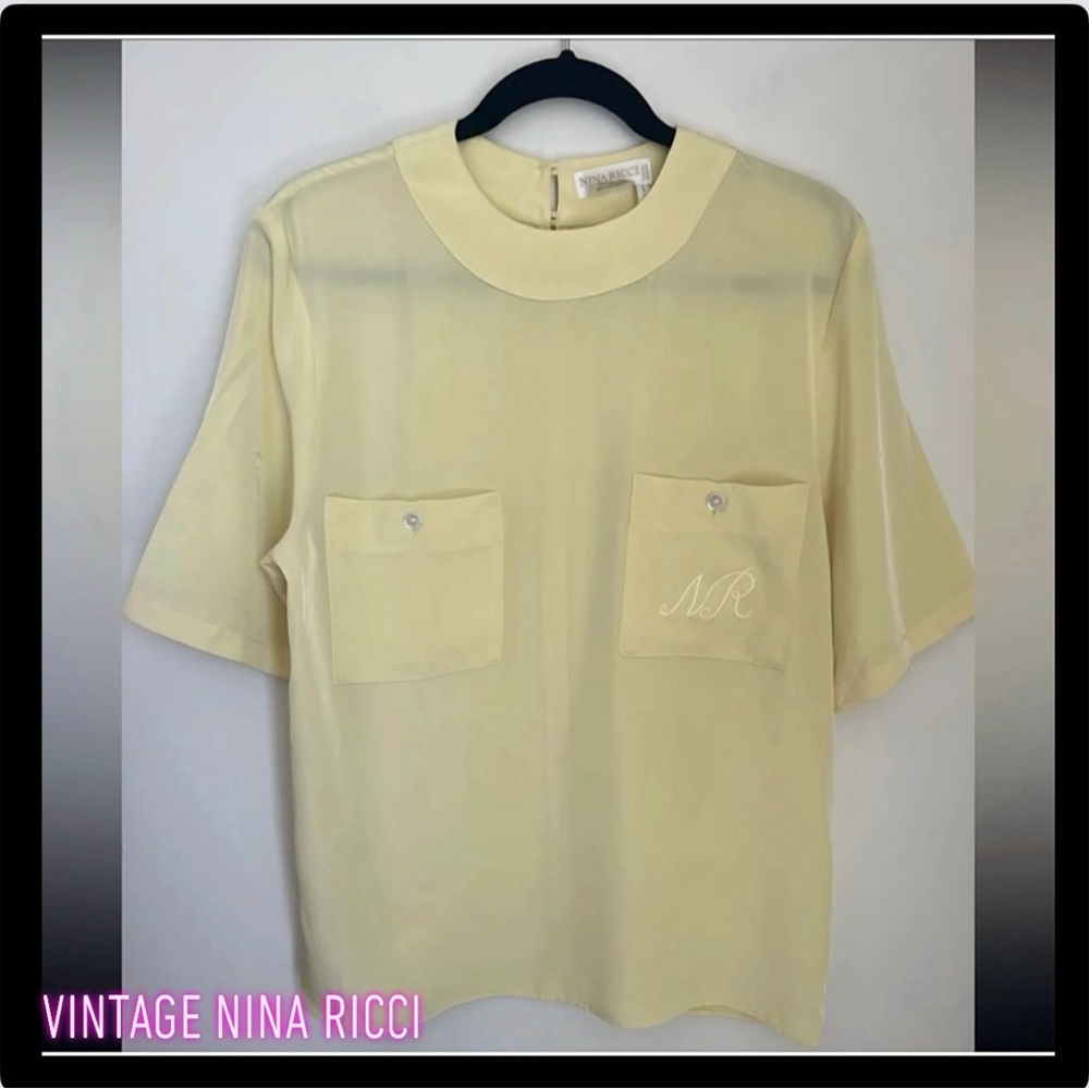 Vintage Nina Ricci Logo Paris Short Sleeve Yellow Blouse Made in France - 38